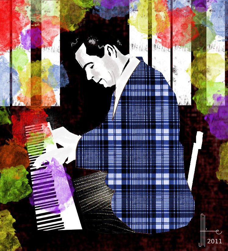 Pibe Hine en el piano, Ilustración de Juan Carlos Flores Hine