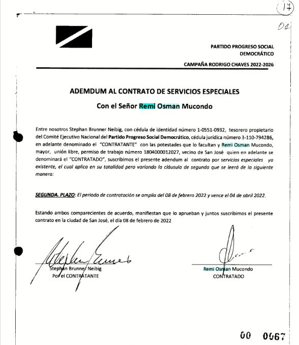 Extensión del contrato de Remi Osman para la segunda ronda electoral.