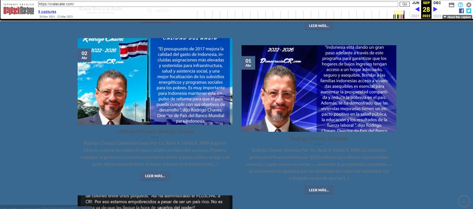  Captura de pantalla del sitio cralacalle.com disponible en Wayback Machine. 