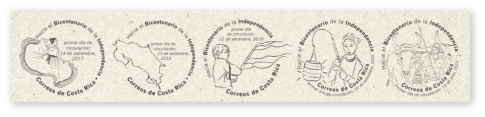 -Matasellos de “Hacia el Bicentenario de la Independencia” desde el 2017 hasta el 2021.